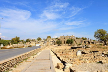 Antique ruins and sights of the Turkish resort town of Side