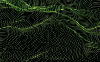 Abstract landscape background. Cyberspace green grid. hi tech network. 3D illustration