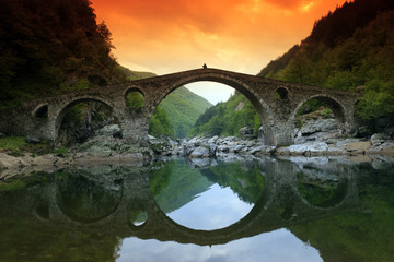 Fototapeta na wymiar Landscape of Medieval Devil's Bridge, Arda River in the Rhodope Mountains, Kardzhali Region, Bulgaria