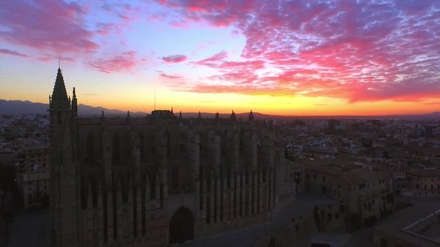 Sunrise Over La Seu Cathedral Palma de Mallorca Spain