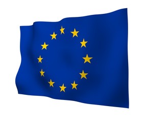 Slightly waving flag of the European Union isolated on white background, 3D rendering. Symbol of Europe. 3D illustration