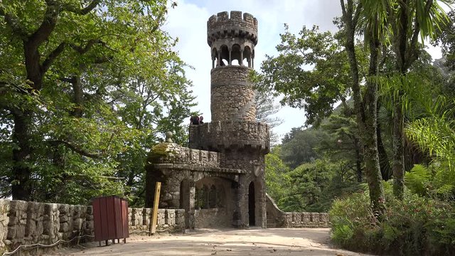 Regaleira tower at the entrance to Leda's Cave. Quinta da Regaleira, Sintra, Portugal