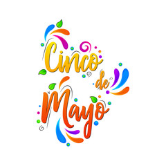 Vector greeting card for Cinco de Mayo, invintation with curly calligraphic font, Hand Drawn lettering phrase, Mexican fiesta, holiday poster with floral decoration, , banner, Vector isolated illustra