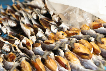Local fisherman market dry traditional homemade delicious salted fish free from insecticide and...