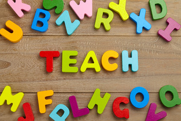 Fototapeta premium Alphabet wooden letters for early education concept