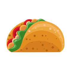 Taco. Traditional Mexican food. Delicious Mexican dish. Vector illustration isolated on a white background for design and web.
