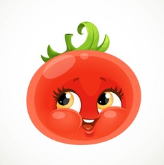 Obraz premium Cute emojired ripe juicy tomato isolated on white background