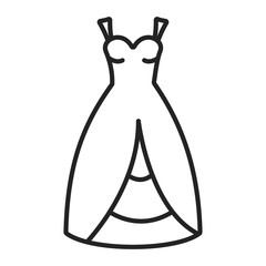 Bridal outfit black line icon. Wedding dress, Isolated vector element. Outline pictogram for web page, mobile app, promo.