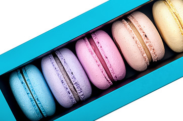 Macaroons in box top view