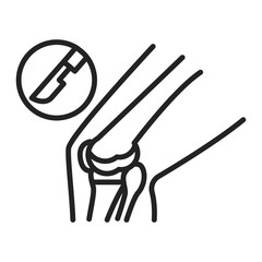 Knee disease black line icon. Total knee replacement surgery. Isolated vector element. 