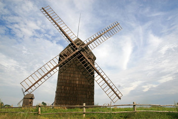 Fototapeta na wymiar Windmill in the countryside near Gdynia, Poland