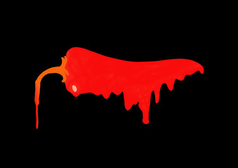 Pepper with dripping  paint. Creative food concept.