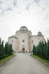 New Belgrade, Serbia - October 05, 2019: Orthodox Church Holy Dimitrie (serbian: Crkva Svetog velikomucenika Dimitrija) in Now Belgrade, Serbia.