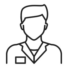 Doctor in uniform line black icon. Medical service. Subject matter expert. Isolated vector element. 
