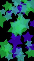 Multicolored translucent stars on a dark background. Vertical image orientation. 3D illustration