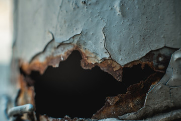 Rusty metal plate, rusty surface of metal pipe, corroded metal pipe destroyed