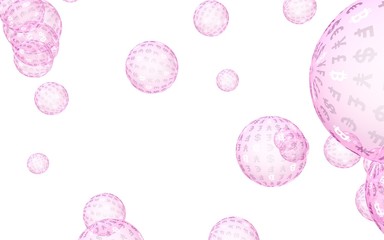 Bitcoin economic financial bubble. crypto currency 3D illustration. Business concept. Pink bubbles on white background. Bit, Coin, mining concept