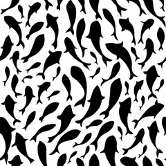 Black-white fish seamless pattern. vector illustration.