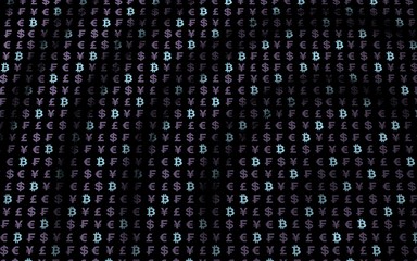 Bitcoin and currency on a dark background. Digital crypto symbol. Currency bubble, wave effect, market fluctuations. Business concept. 3D illustration