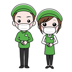 マスクをつけたスーパーマーケットの店員