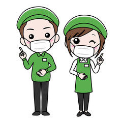 マスクをつけたスーパーマーケットの店員