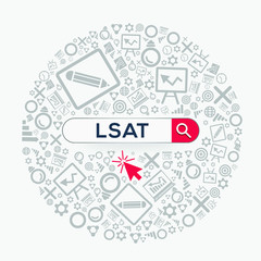 LSAT  mean (law school admission test) Word written in search bar ,Vector illustration.