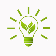 green idea bulb leaf nature energy icon logo design