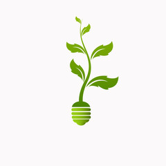 green idea bulb leaf nature energy icon logo design