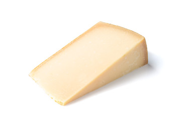 Isolated piece of parmesan cheese on the white background
