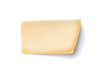 Isolated piece of parmesan cheese on the white background