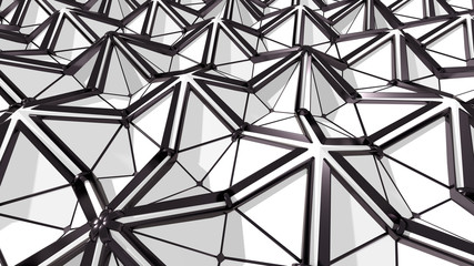 Abstract 3D background with fantasy luxury pattern of black and white plastic and metallic triangular polygons. 3D illustration