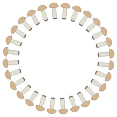 Obraz premium Round frame with great forest mushrooms on white background. Vector image.
