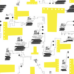 Abstract technology seamless pattern in cartoon style