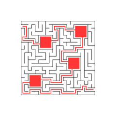 Abstact labyrinth. Educational game for kids. Puzzle for children. Maze conundrum. Find the right path. Vector illustration. With answer.