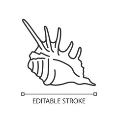 Spiked seashell pixel perfect linear icon. Thin line customizable illustration. Conchology contour symbol. Empty molluscan conch with spikes vector isolated outline drawing. Editable stroke