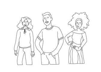 Fototapeta na wymiar Line drawing of a group of friends, colleagues, team concept. Vector illustration simple.