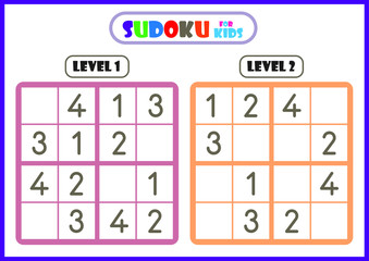 Complete with your pencil the missing parts of the sudoku, Sudoku for kids, educational game, mental task, logical challenge,