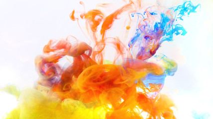  Abstract color mix , color drops in water , drop of Ink color mix paint falling on water Colorful...