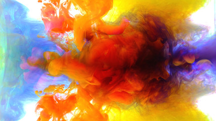  Abstract color mix , color drops in water , drop of Ink color mix paint falling on water Colorful ink in water,