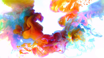  Abstract color mix , color drops in water , drop of Ink color mix paint falling on water Colorful...