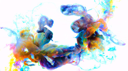  Abstract color mix , color drops in water , drop of Ink color mix paint falling on water Colorful ink in water,
