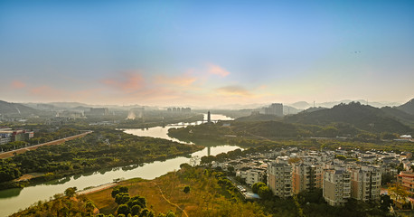 Aerial photography of sunset scenery in Conghua District, Guangzhou