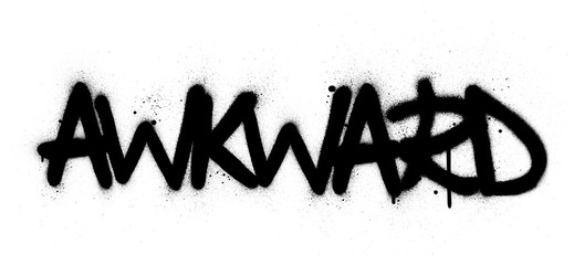 graffiti awkward word sprayed in black over white