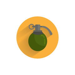 hand grenade colorful flat icon with long shadow. army grenade flat icon