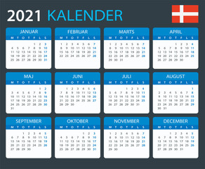 2021 Calendar - vector template graphic illustration - Danish version