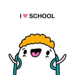 I love school hand drawn vector illustration in cartoon comic style boy happy cheerful