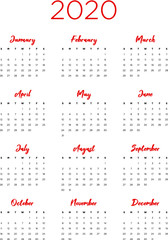 Annual calendar in A4 format for 2020 year
