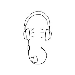 Wireless and wired headphones, black lines, scribbles. Vector headphones on a white background.