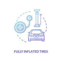 Fully inflated tire blue concept icon. Auto mechanic service. Tyre pressure control with equipment. Gas station idea thin line illustration. Vector isolated outline RGB color drawing