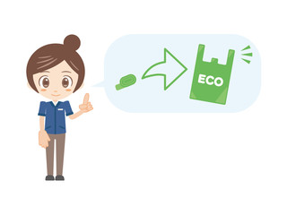 人物＿エコバック＿折りたたみ_コンビニ店員＿女性